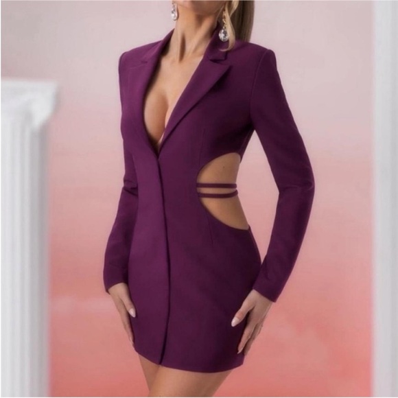 Oh Polly Jackets & Blazers - Oh Polly Deep Purple Cut-Out Blazer Dress